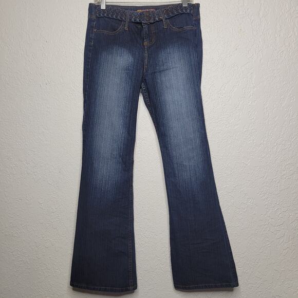 VTG Y2K l.e.i Low Rise Braided Belt Flared Leg Stretch Dark Junior Jeans✨️11 - Picture 2 of 16
